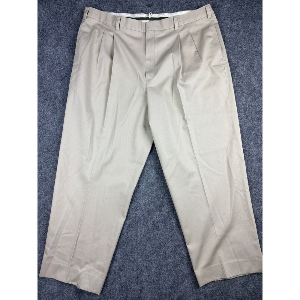 LL Bean Natural Fit Pleated Chinos Mens 42x30 Khaki Tan Cotton Twill Pants